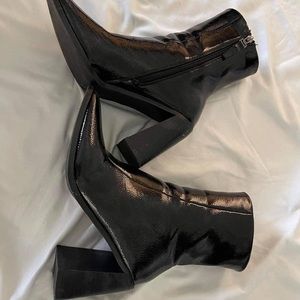 Black Square Toe Block Heel Ankle Boot